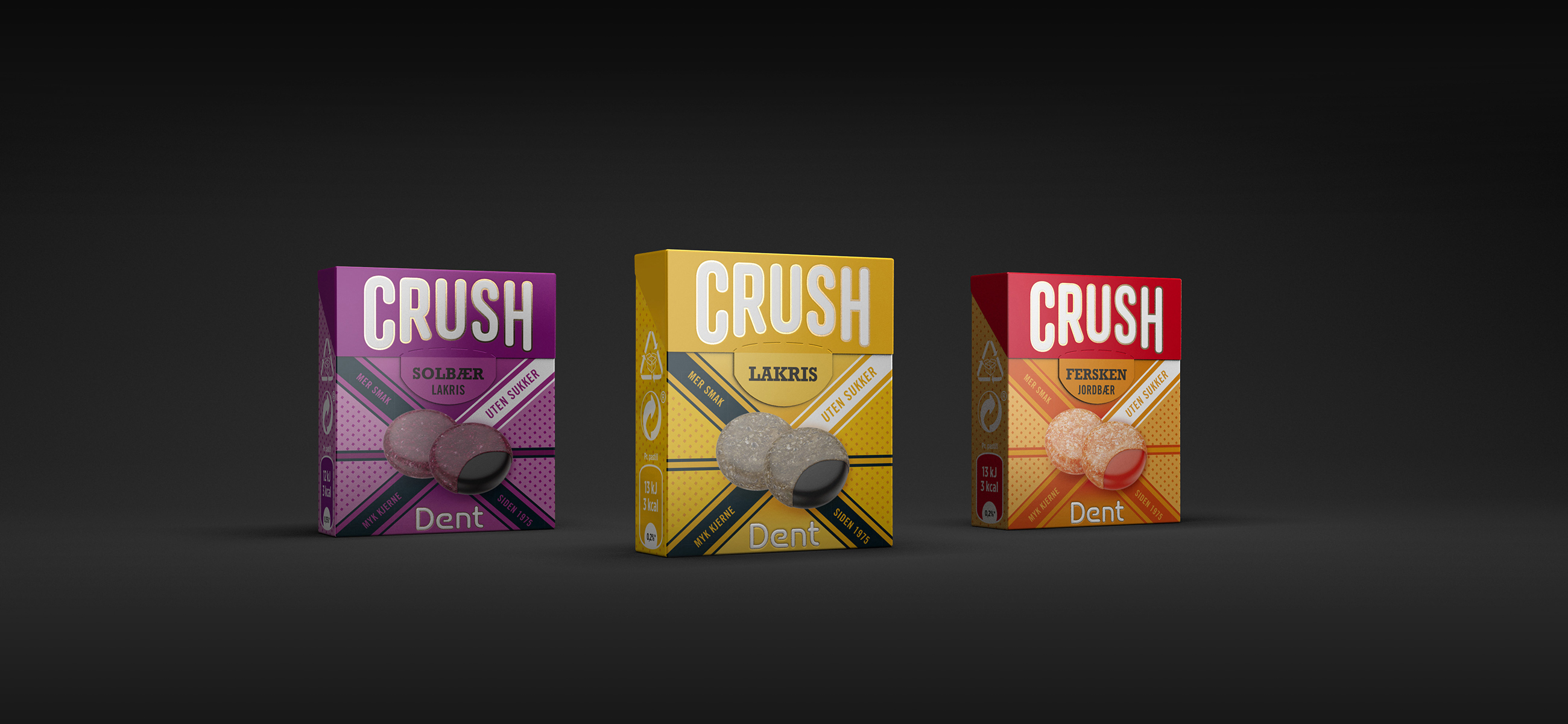 Brynild Dent Crush grafisk design, pakningsdesign emballasjedesign pastilleske