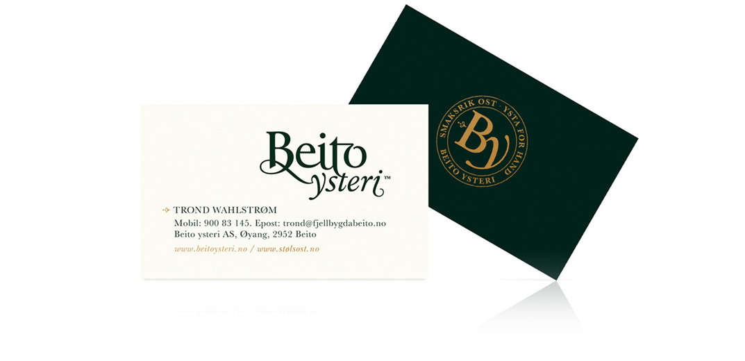 Beito Ysteri visittkort business card. Visuell identitet visual identity.