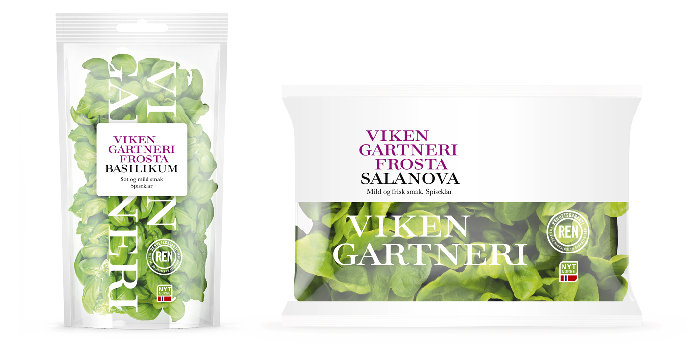 Viken Gartneri Frosta Basilikum og Salanova. Emballasje packaging design.