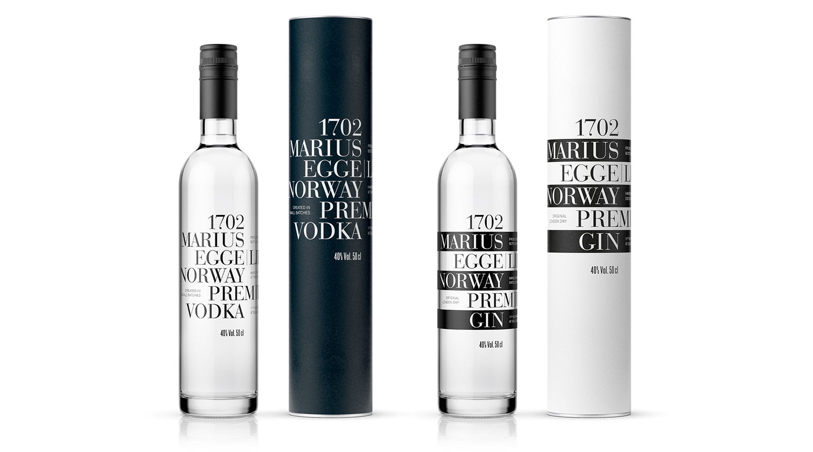 Marius Egge premium Vodka og Gin. Emballasje Packaging design.