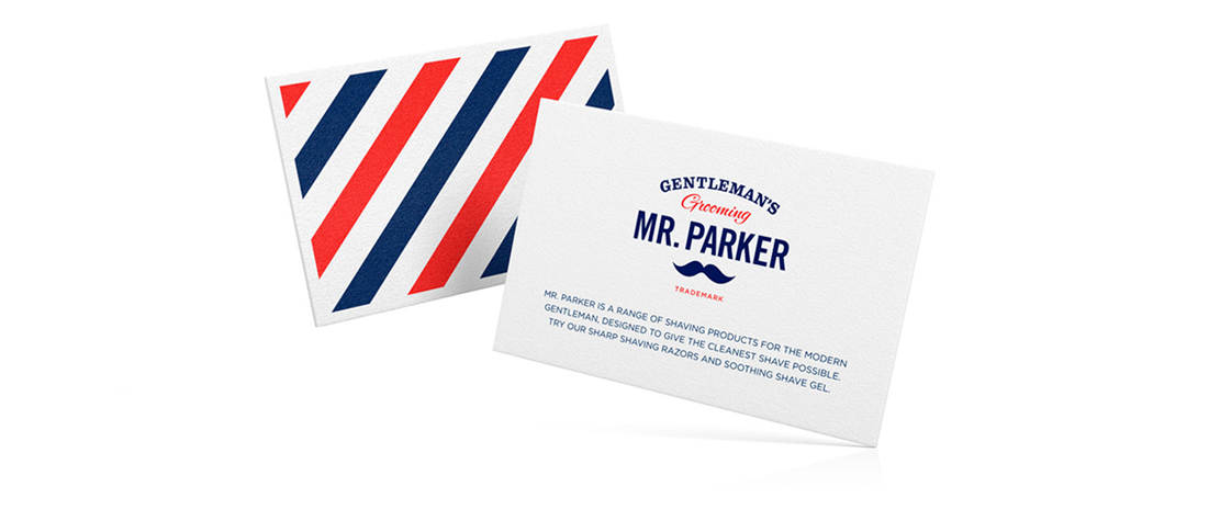 Mr. Parker Gentlemans grooming business card visittkort. Visuell identitet visual identity.