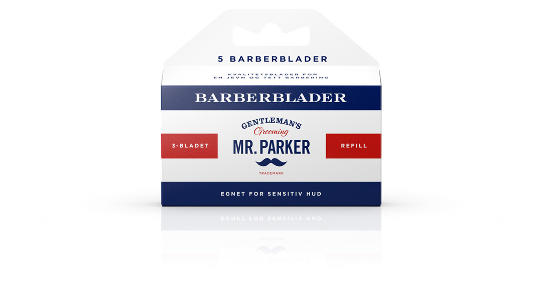Mr. Parker Gentlemans grooming barberblader shaving blades. Emballasje packaging design.