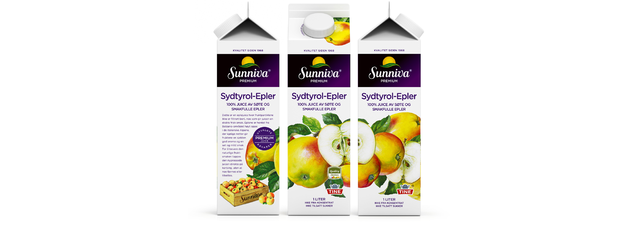 Tine Sunniva juice Sydtyrol-Epler. Emballasje packaging design.