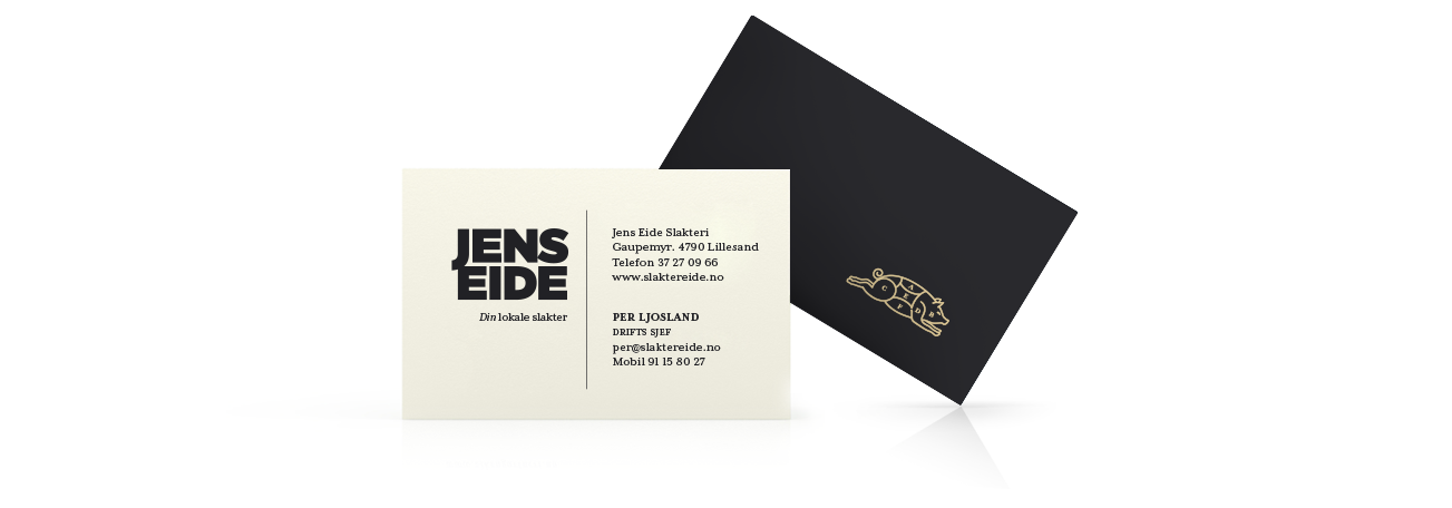Jens Eide slakter butcher visittkort business card. Visuell identitet visual identity.