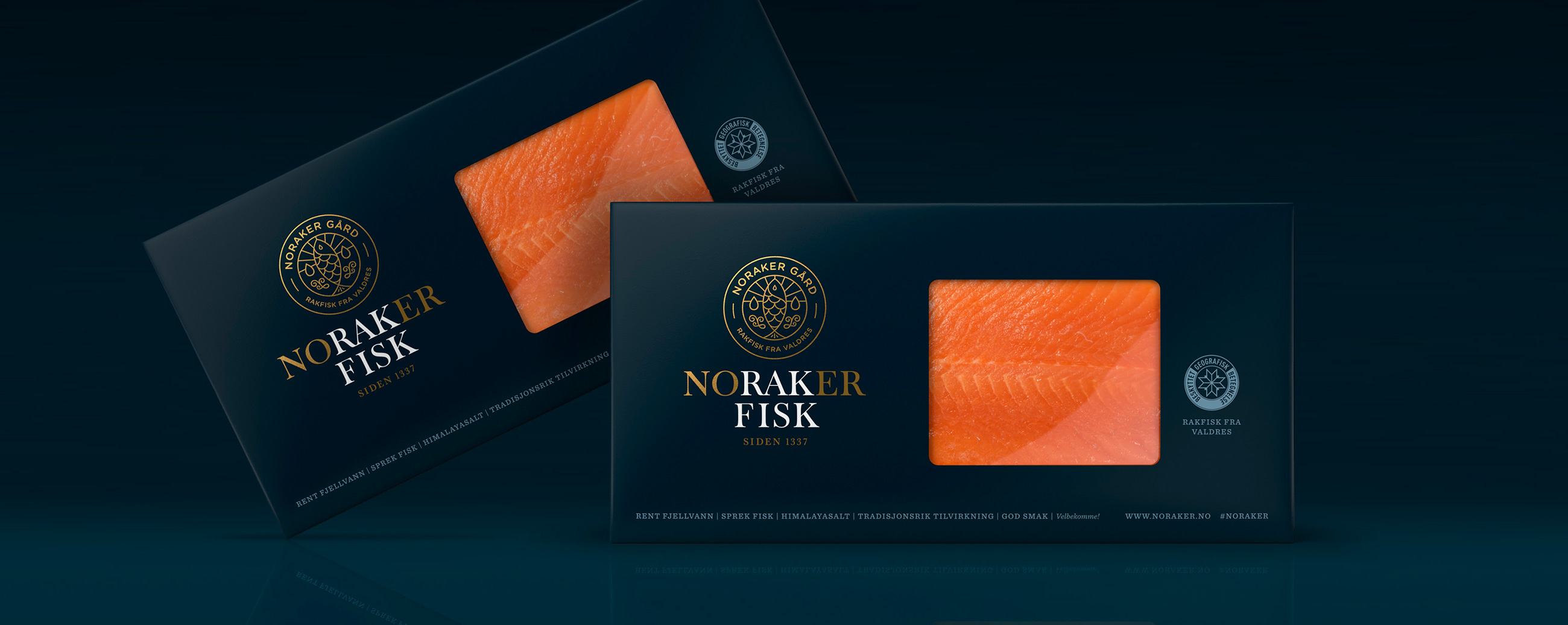 Noraker gård rakfisk fish. Emballasje packaging design.