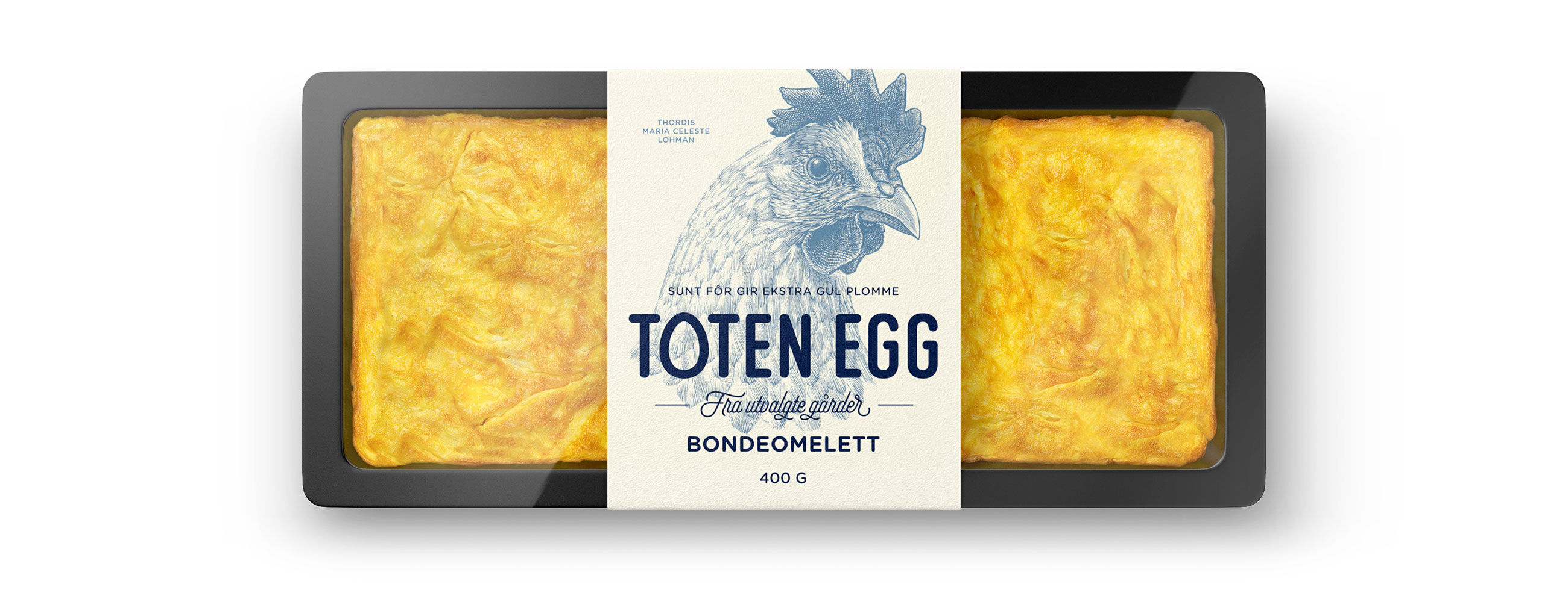 Toten egg bondeomelett omelette. Emballasje packaging design.