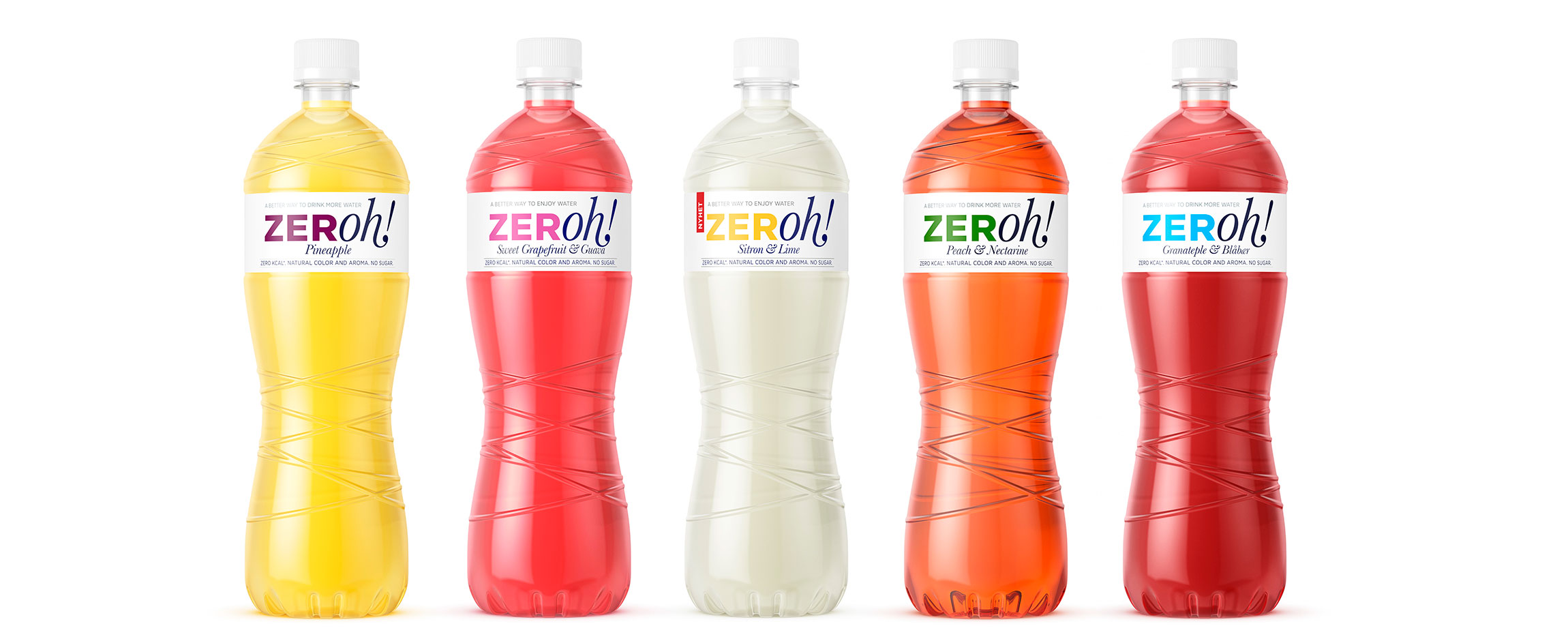 Lerum Zeroh saft cordial range utvalg. Emballasje packaging design.