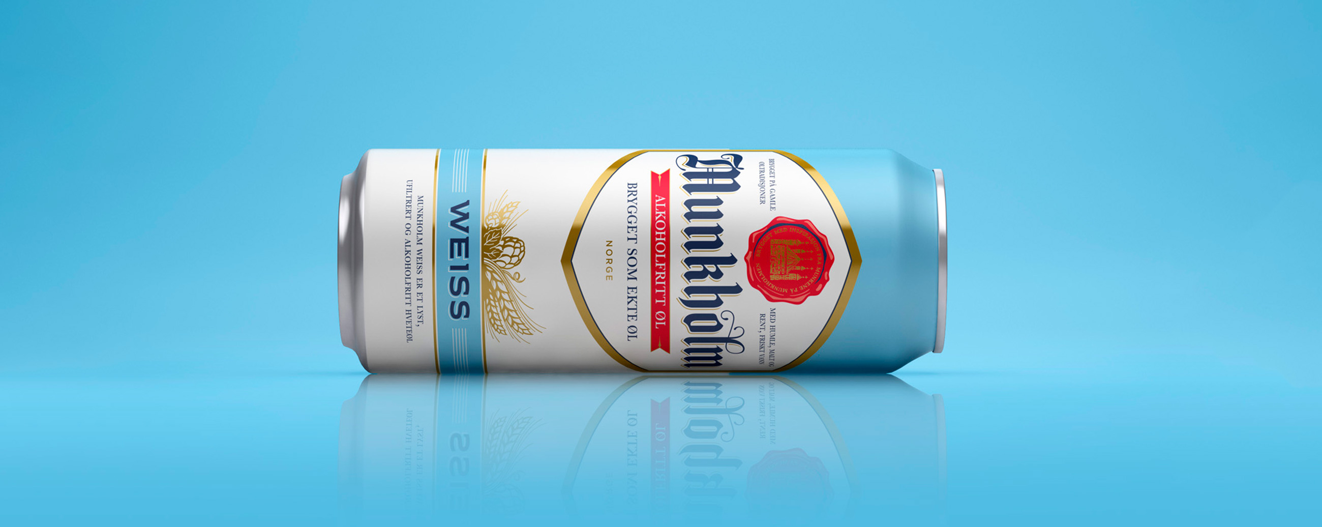Ringnes Munkholm alkoholfritt øl alkohol free beer, weiss. Emballasje packaging design.