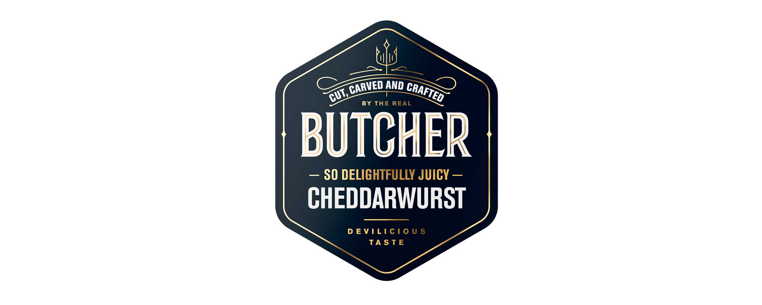 Grilstad Butcher Cheddarwurst logo. Visuell identitet visual identity.