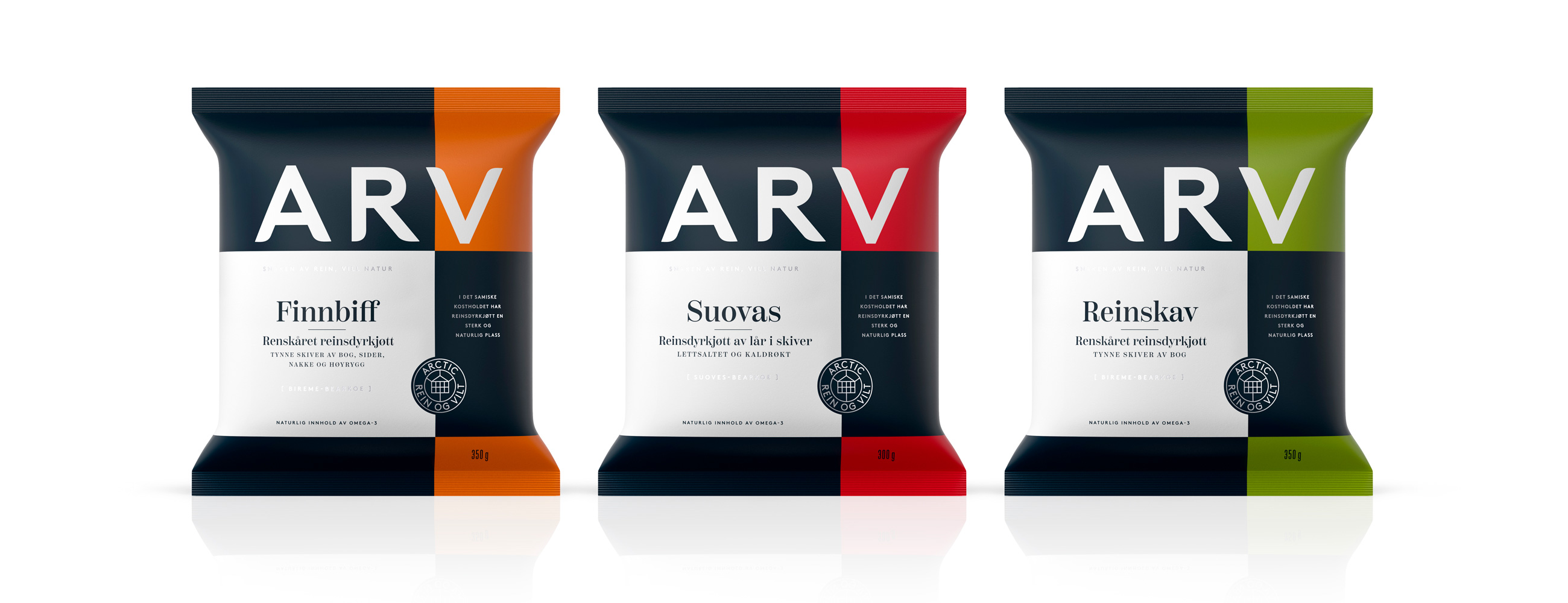 ARV Finnbiff, Suovas, Reinskav pakningsdesign. Emballasje packaging design.