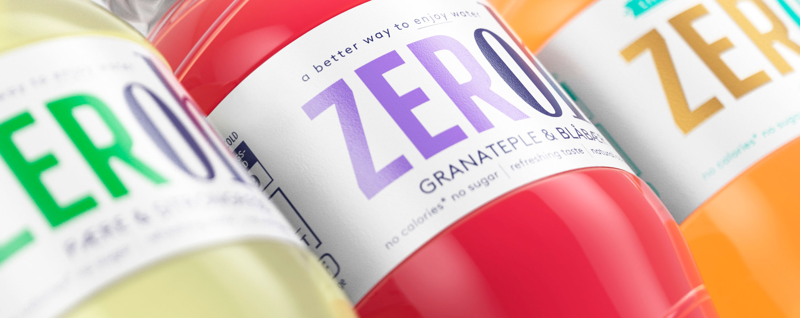 Lerum Zeroh saft Granateple & blåbær. Emballasje packaging design.
