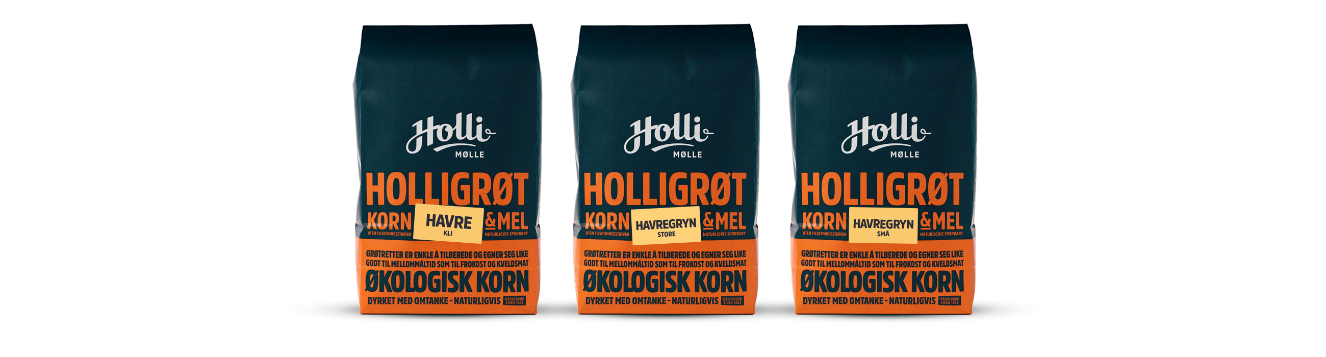 Holli Mølle Holligrøt havre, havregryn. Emballasje packaging design.