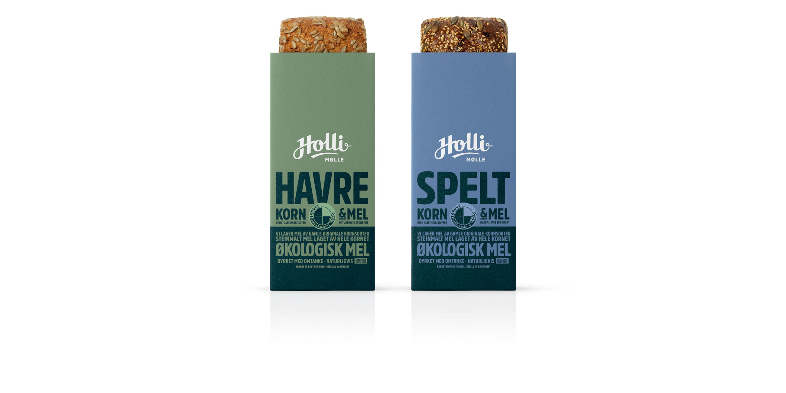 Holli Mølle Havre og spelt. Emballasje packaging design.
