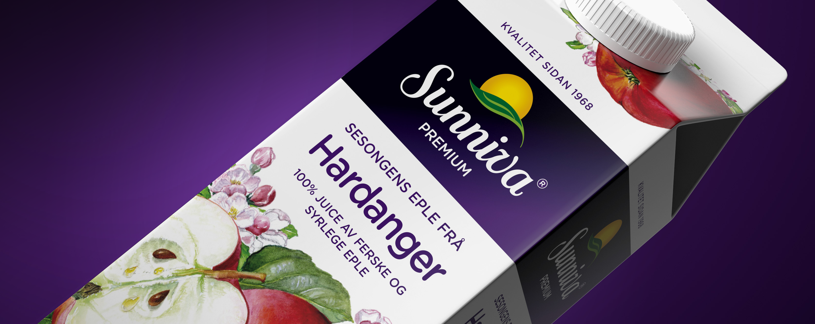 Tine Sunniva Hardanger apple juice eplesaft. Emballasje packaging design.