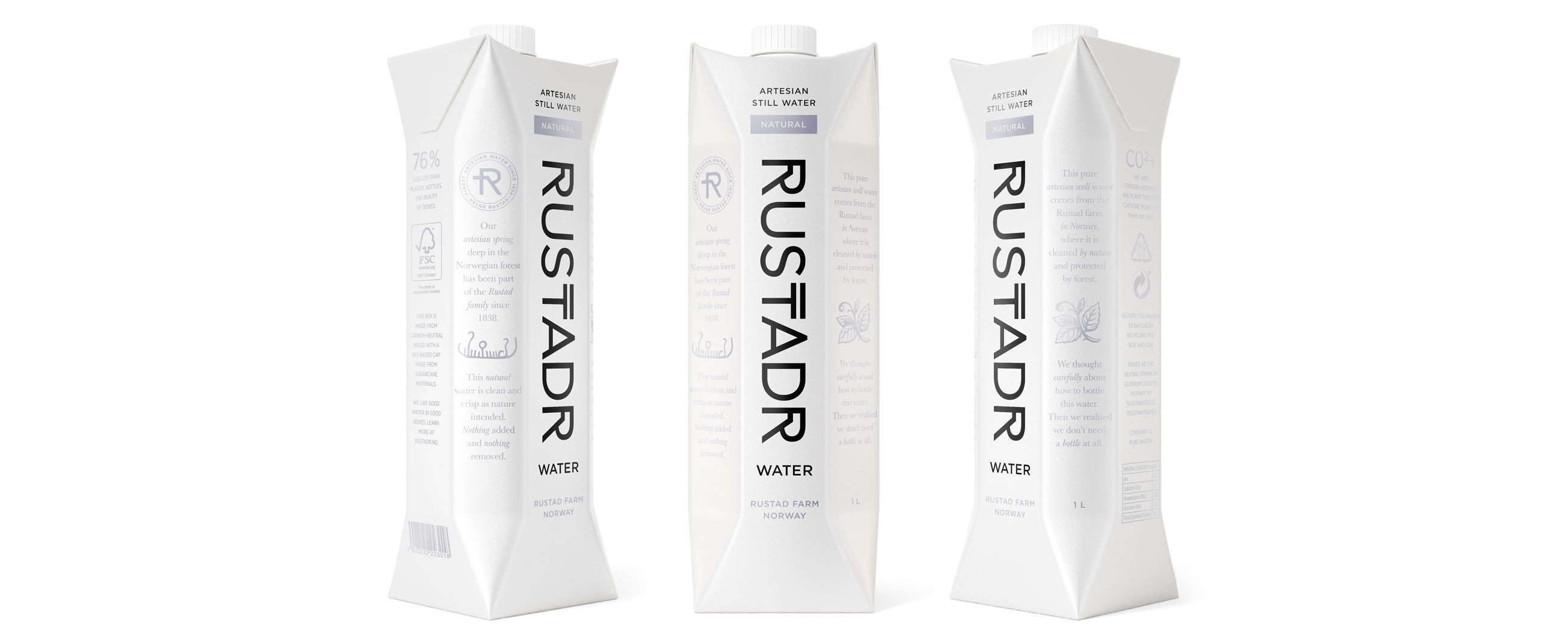 RustadR Artesian water artesisk vann natural. Emballasje packaging design.