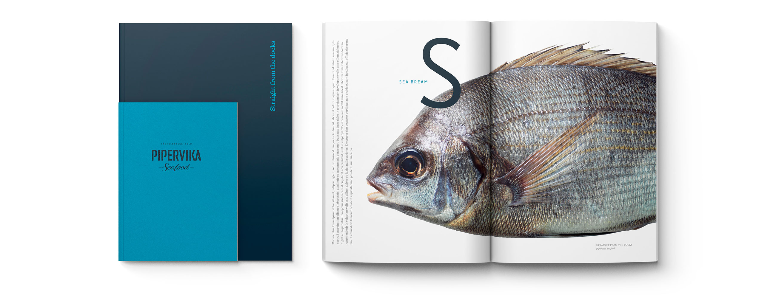 Pipervika seafood restaurant sjømat restaurant brochure brosjyre. Visuell identitet visual identity.