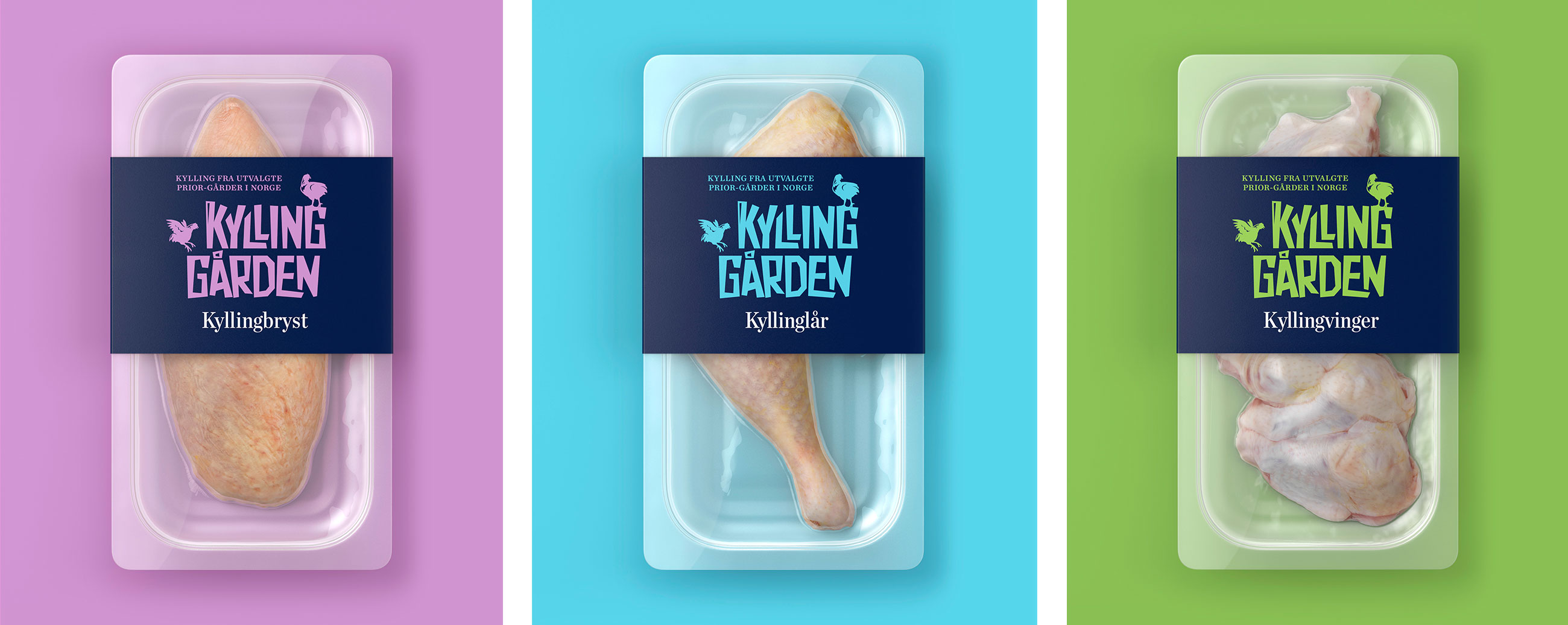 Meny Prior Kyllinggården kylling bryst lår vinger. Emballasje packaging design.