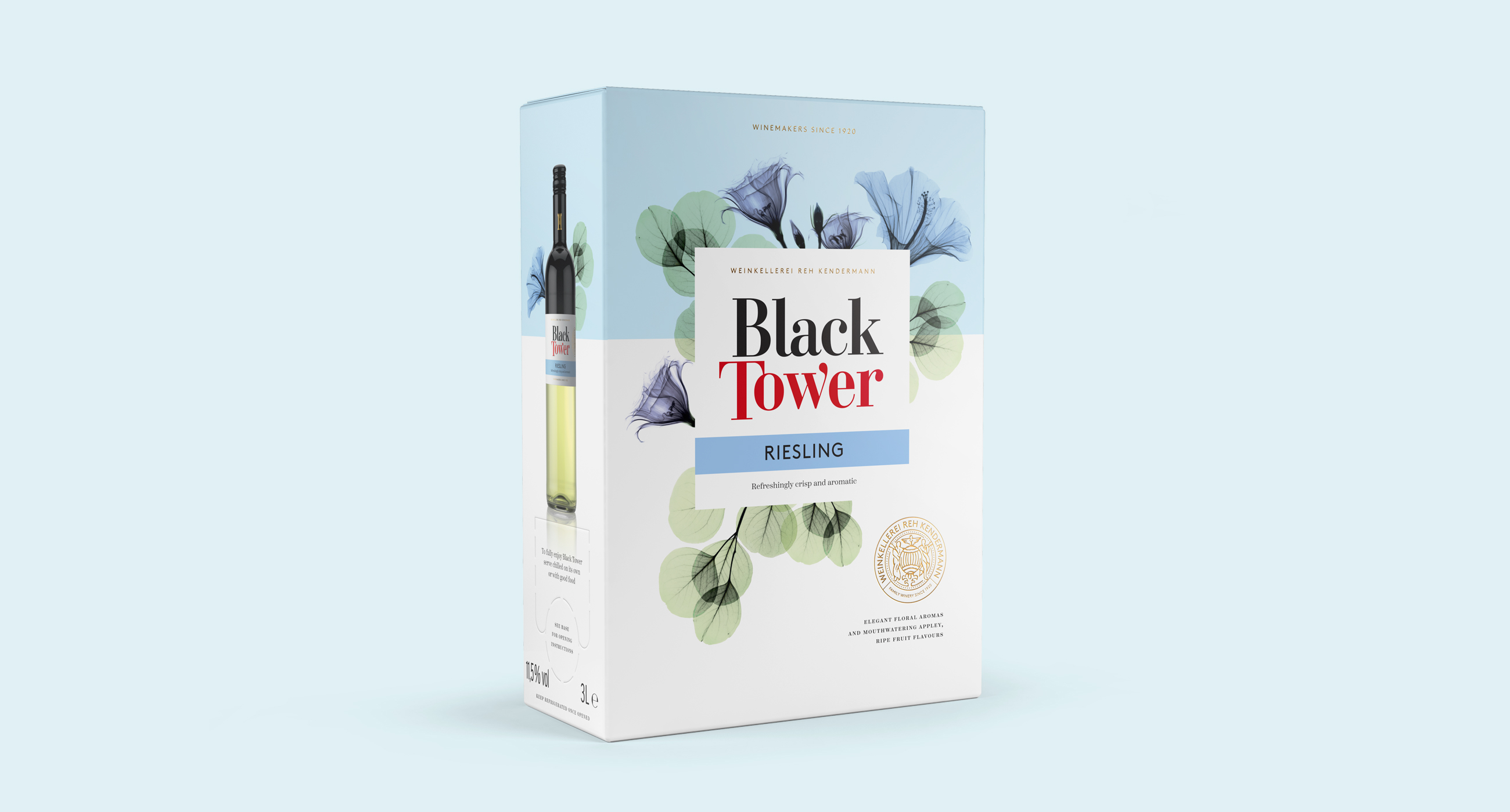 Black Tower bib bag in box riesling packaging